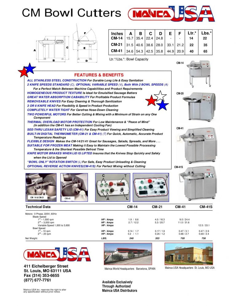 Mainca CM Bowl Cutters Brochure