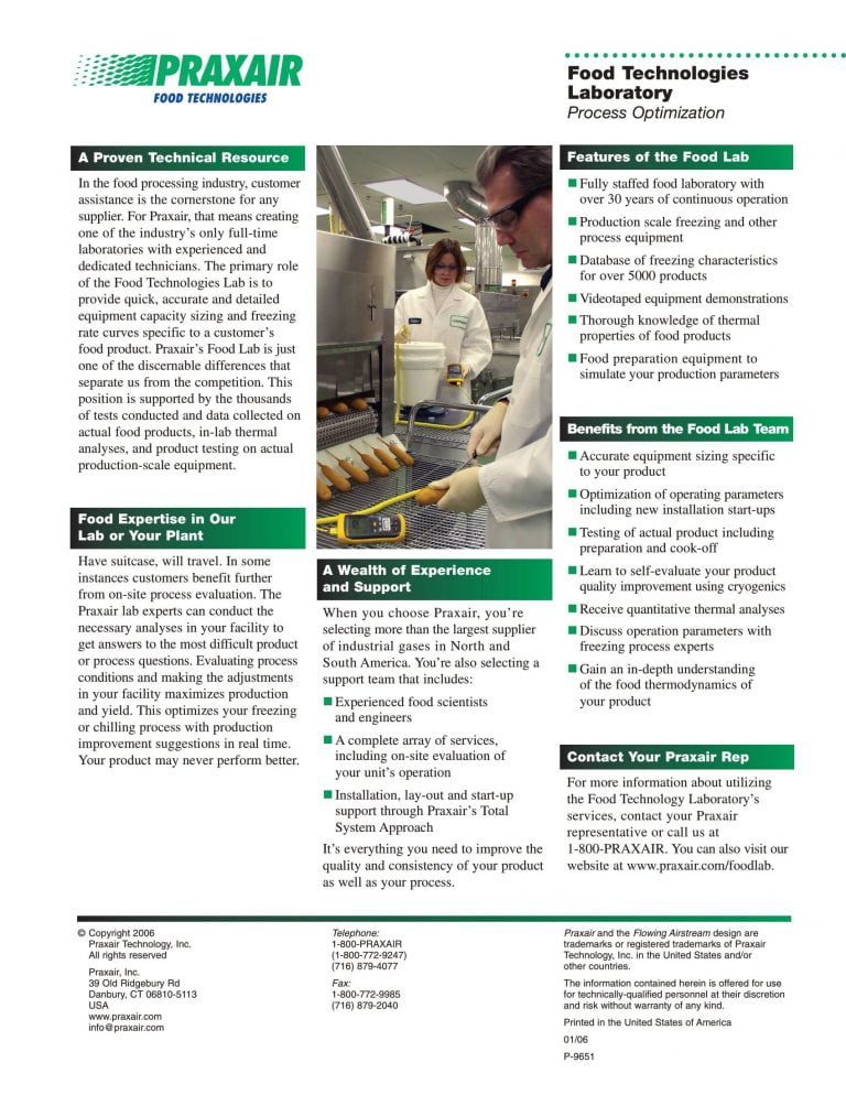 Praxair Food Technologies Laboratory Brochure