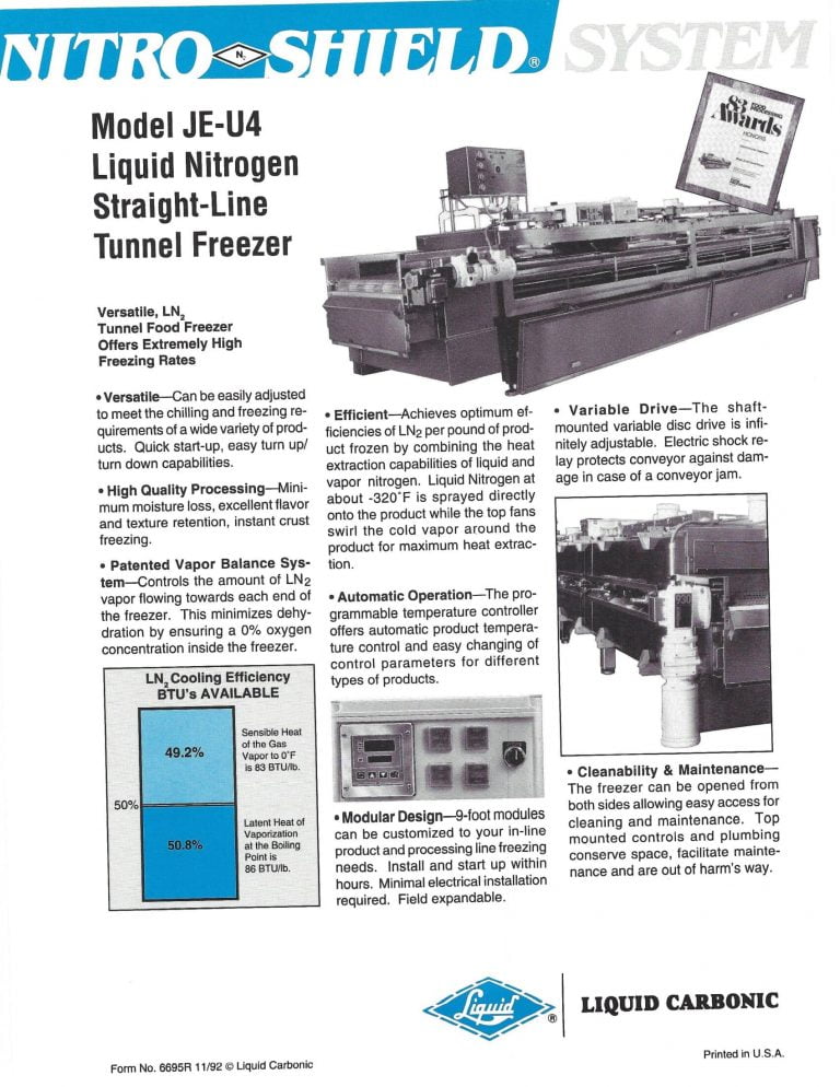 Liquid Carbonic JE-U4A-2 Liquid Nitrogen Flighted Tunnel Freezer Brochure