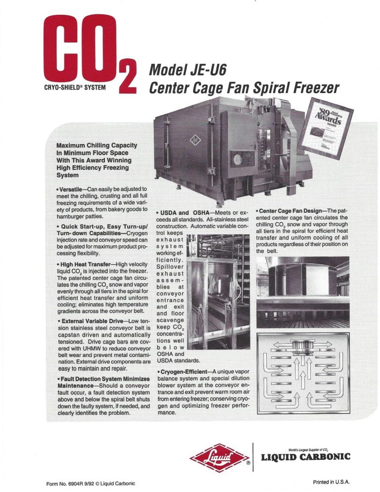 Liquid Carbonic CO2 JE-U6 Center Cage Fan Spiral Freezer Brochure