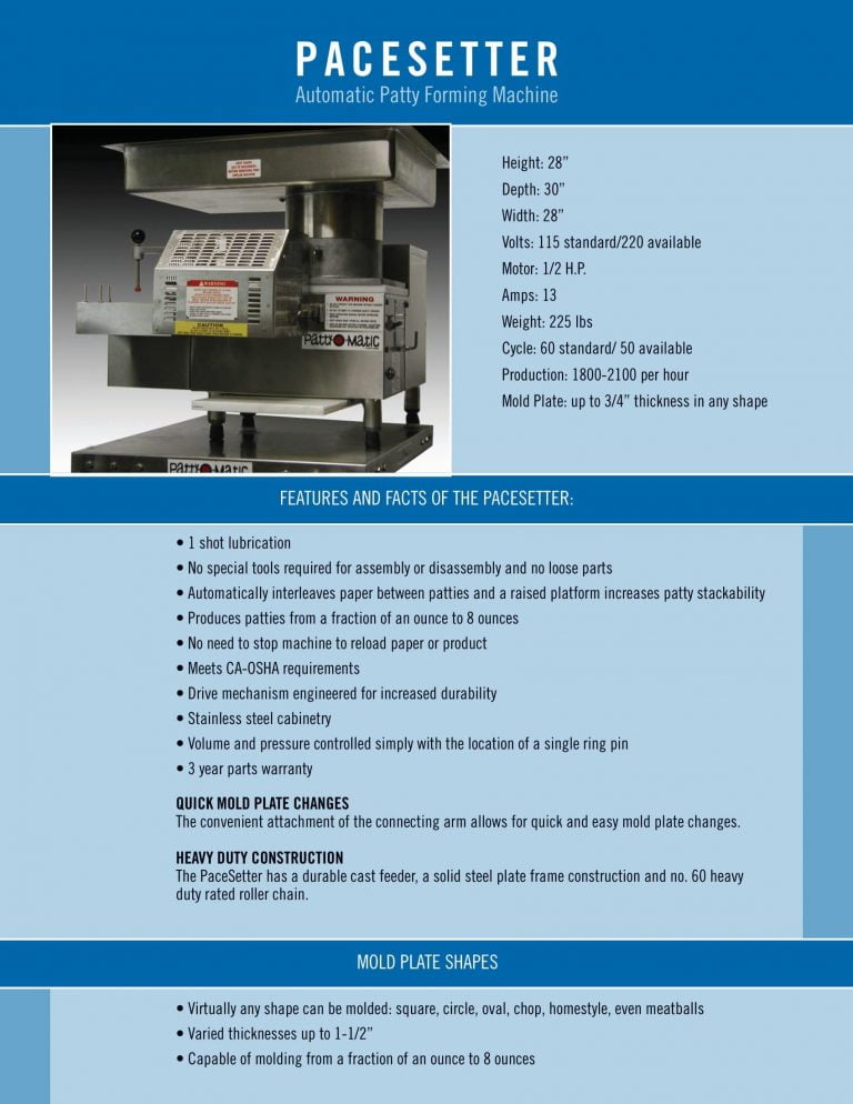 Patty-O-Matic Pacesetter Brochure