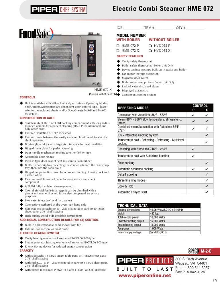 Piper HME 072 Electric Combi Steamer Brochure