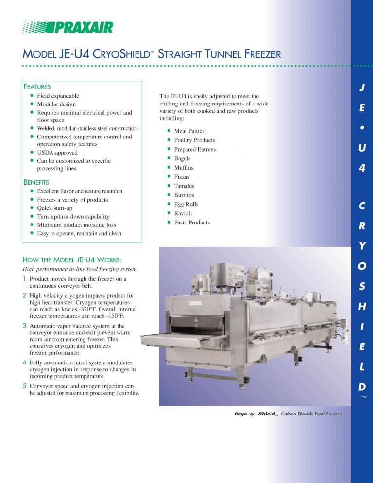 Praxair JE-U4 CryoShield Straight Tunnel Freezer Brochure