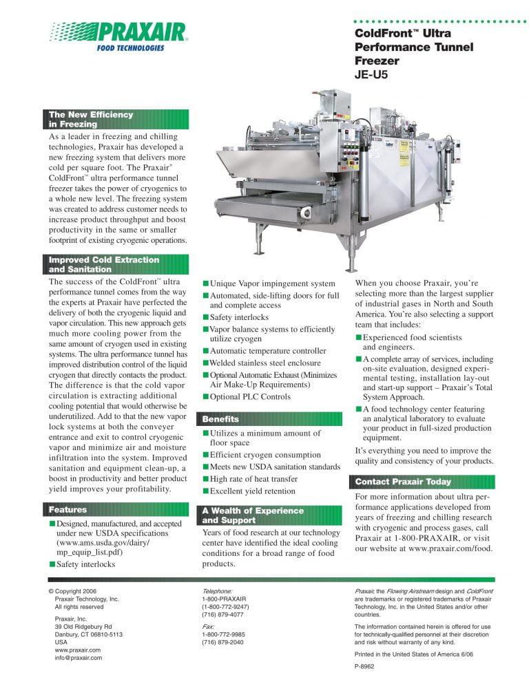 Praxair JE-U5 ColdFront Ultra Performance Tunnel Freezer Brochure