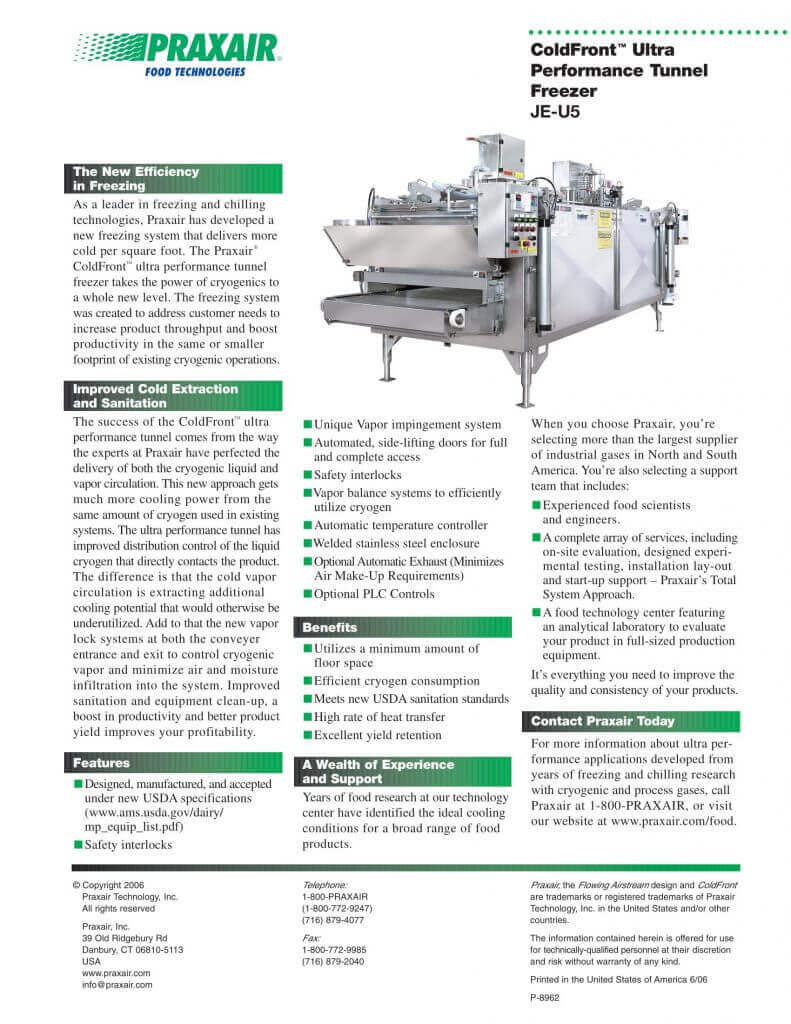 Praxair JEU5 ColdFront Ultra Performance Tunnel Freezer Brochure M&M
