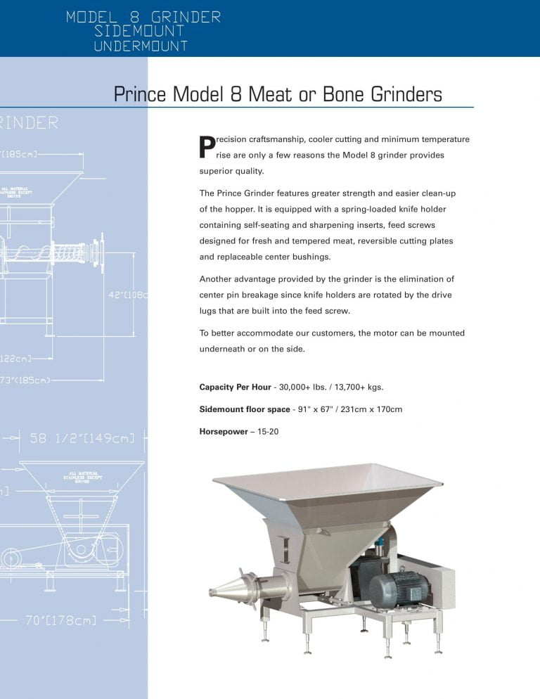 Prince Equipment Model 8 Meat Or Bone Grinders Brochure