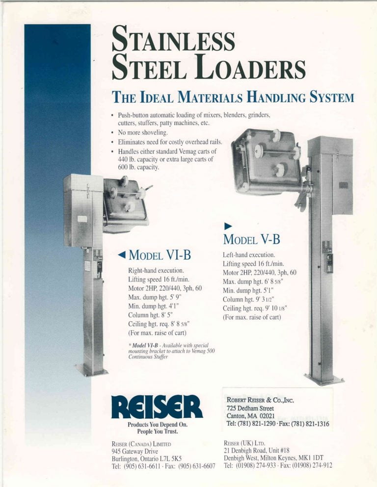 Reiser Stainless Steel Loaders Brochure