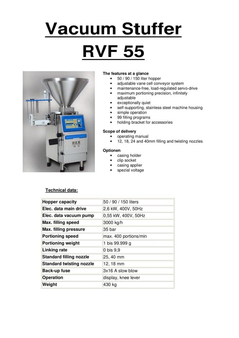 Rex RVF 55 Vacuum Stuffer Brochure