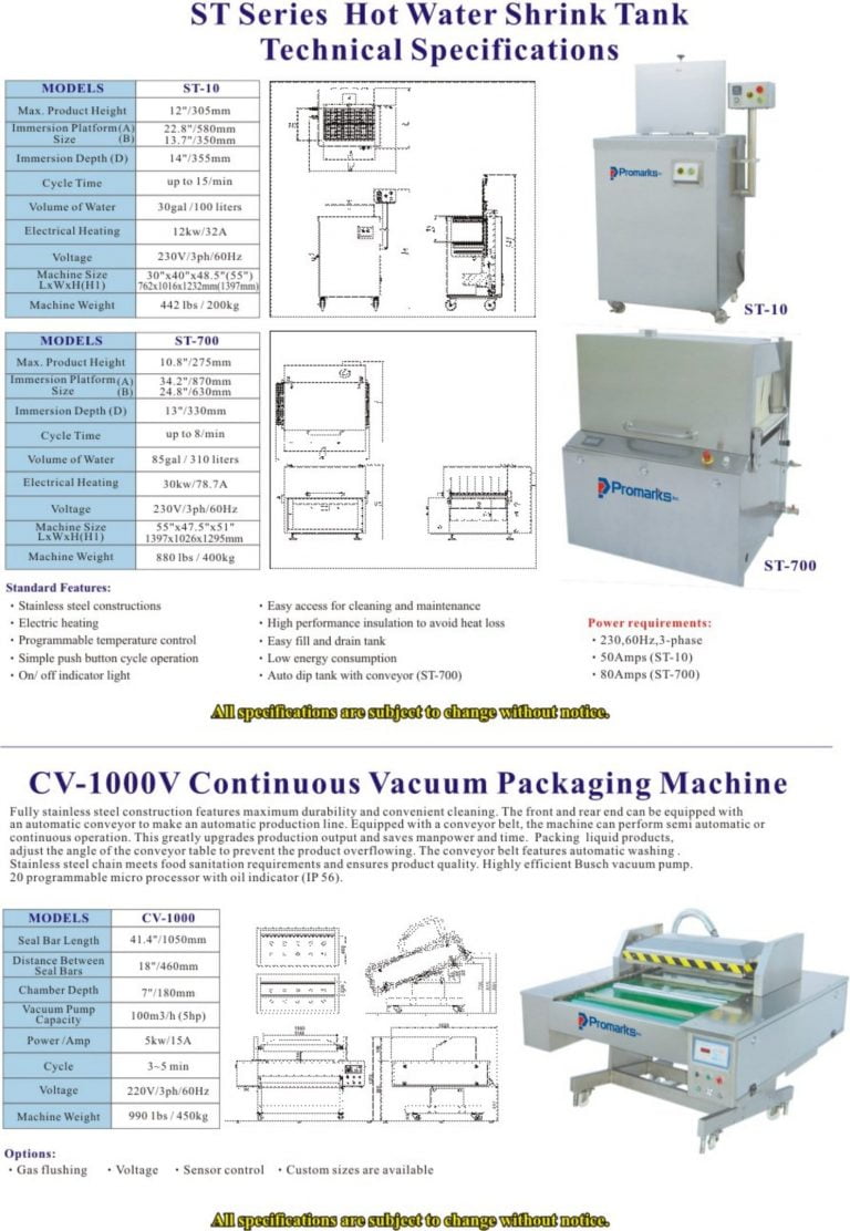 Promarks CV-1000V Vacuum Packaging Machine Brochure