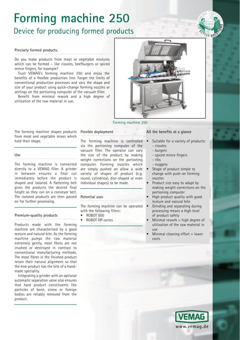 Vemag 250 Forming Machine Brochure