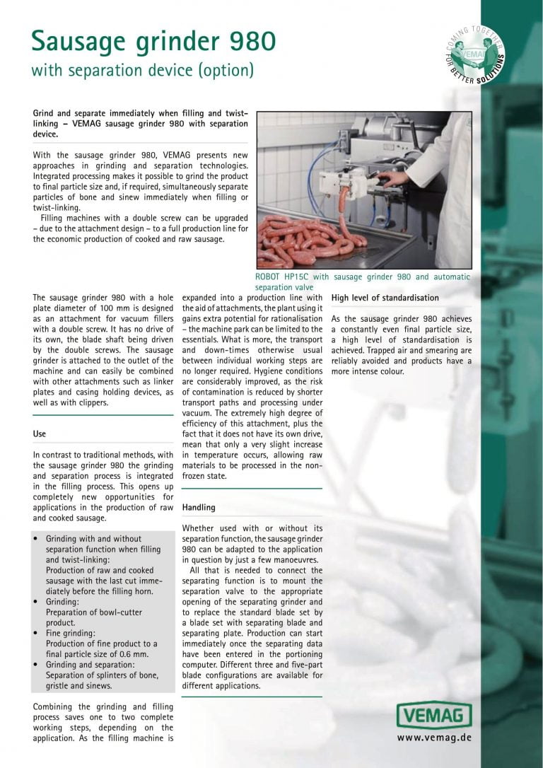 Vemag 980 Sausage Grinder Brochure