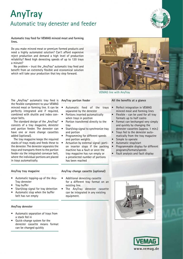 Vemag AnyTray Tray Denester And Feeder Brochure