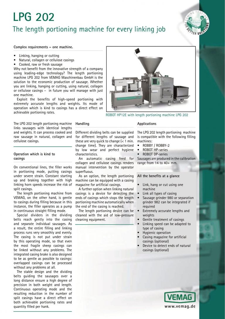 Vemag LPG 202 Length Portioning Machine Brochure