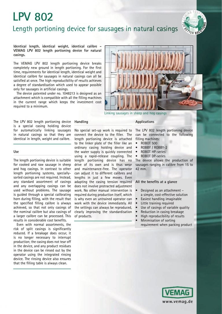 Vemag LPV 802 Length Portioning Device Brochure