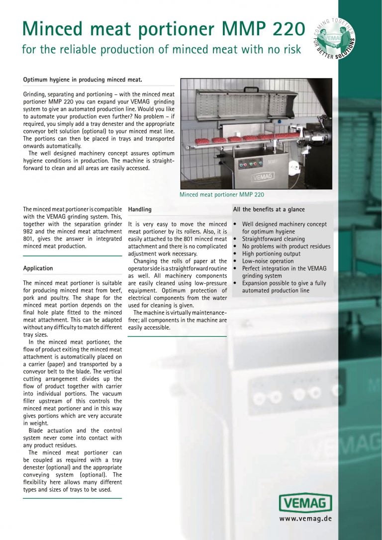 Vemag MMP 220 Minced Meat Portioner Brochure