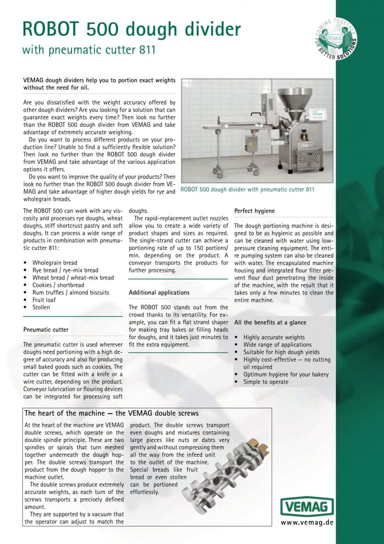 Vemag Robot 500 Dough Divider Brochure