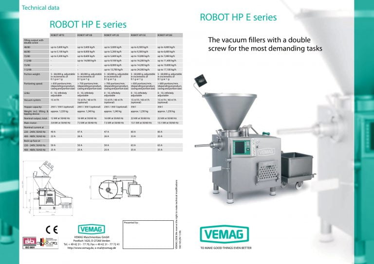 Vemag Robot HP E Series Vacuum Filler Brochure