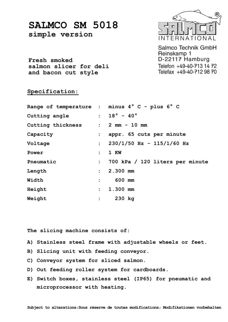 Salmco SM 5018 Slicer Brochure