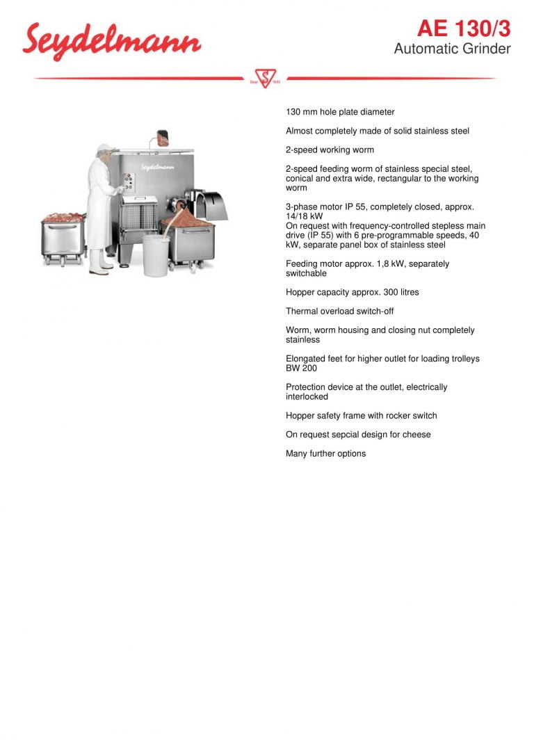 Seydelmann AE 130/3 Automatic Grinder Brochure