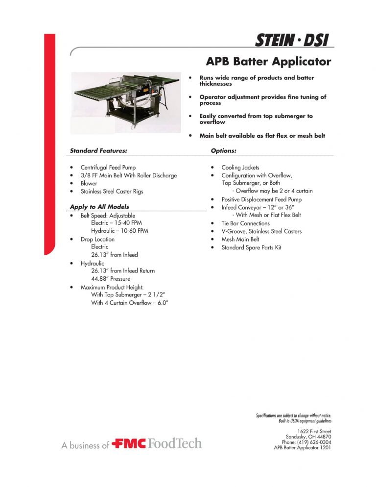 FMC FoodTech Stein DSI APB Batter Applicator Brochure