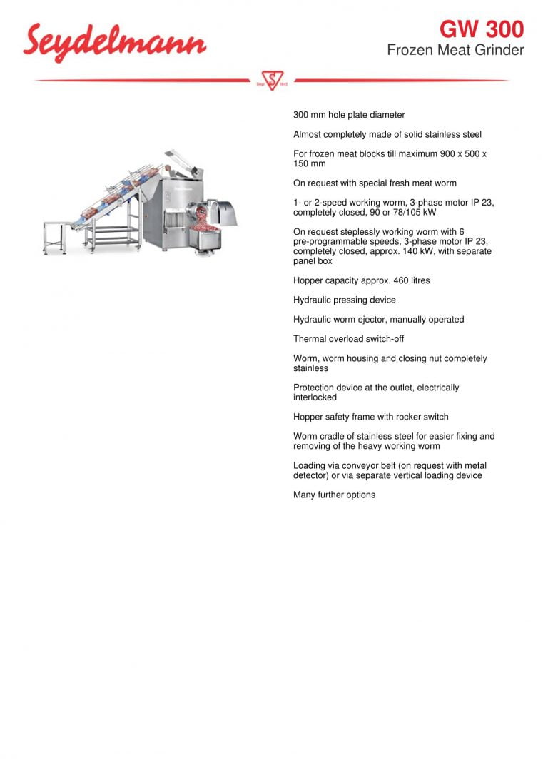 Seydelmann GW 300 Frozen Meat Grinder Brochure