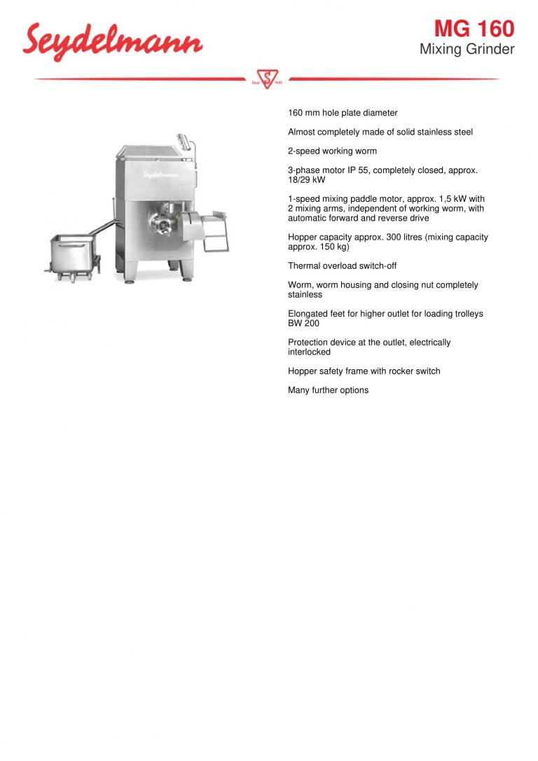 Seydelmann MG 160 Mixing Grinder Brochure
