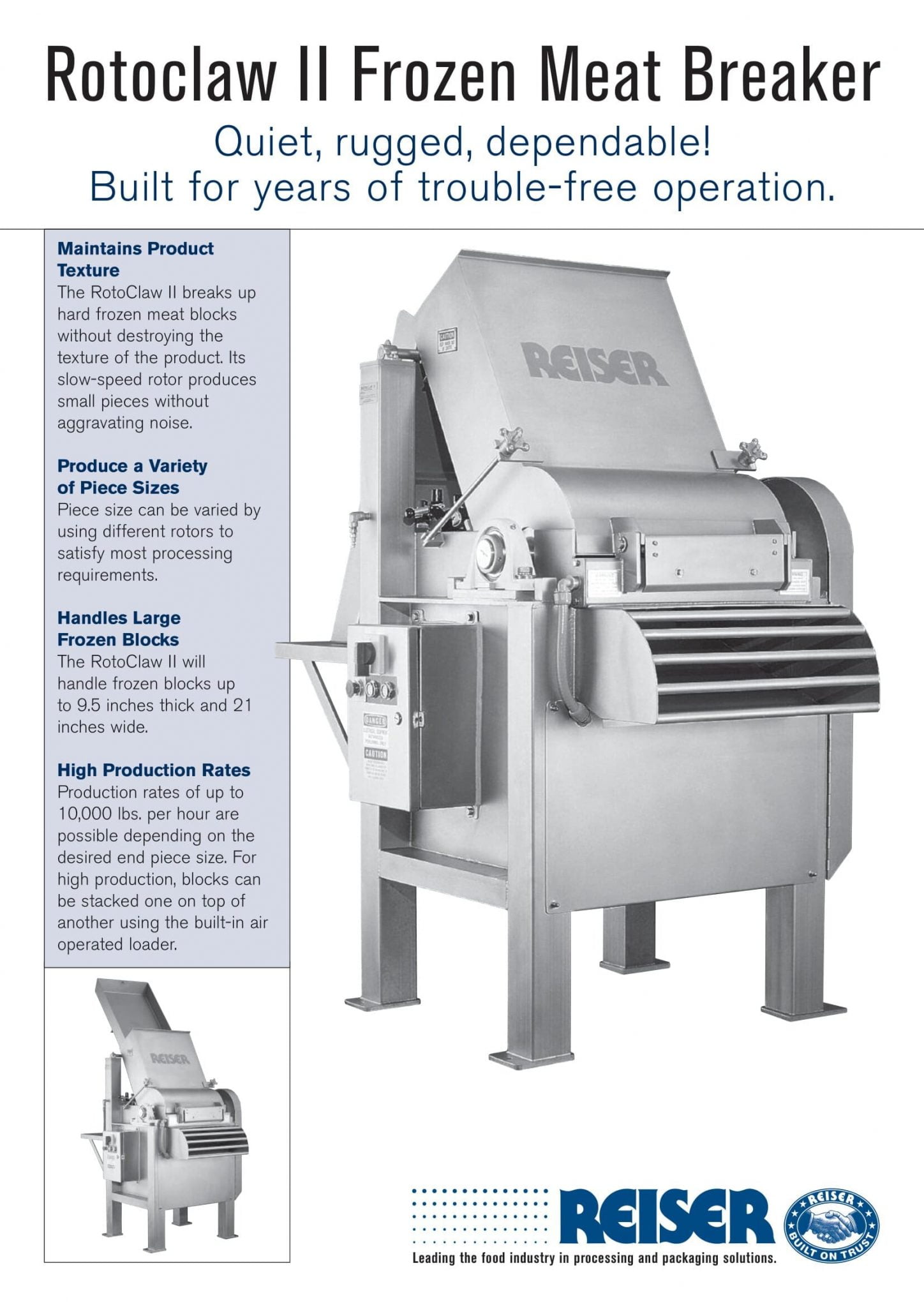 Reiser Rotoclaw II Frozen Meat Breaker Brochure M&M Equipment Corp