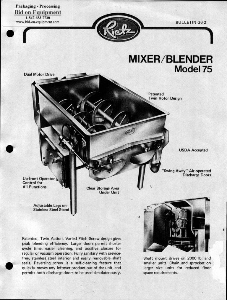 Rietz Model 75 Mixer/Blender Brochure