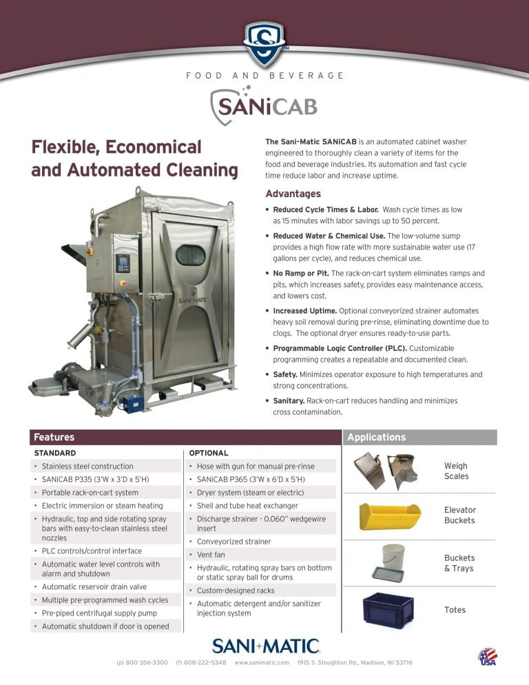 Sani-Matic SaniCab Washer Brochure