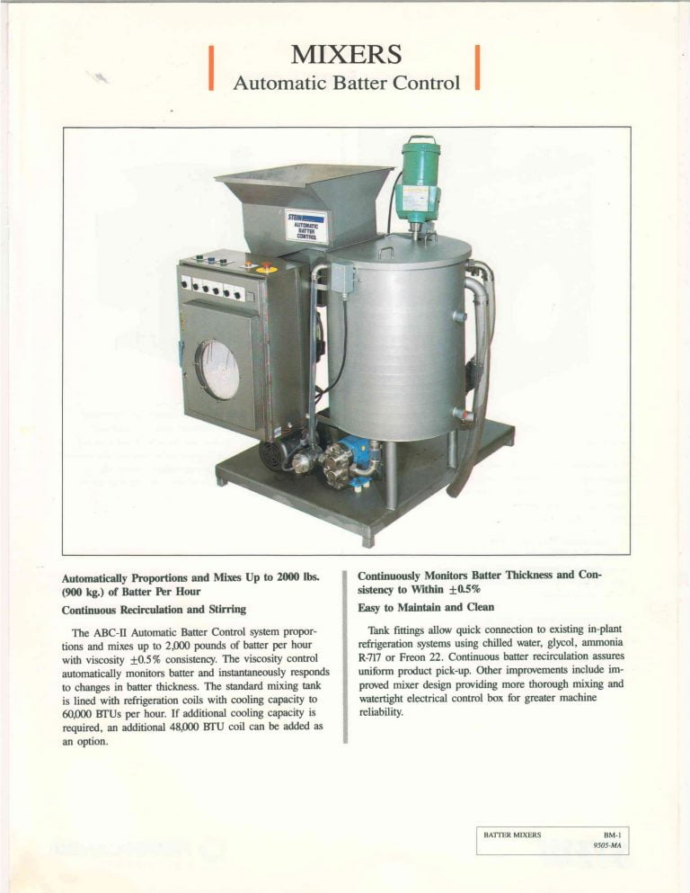 Stein Automatic Batter Control Mixers Brochures