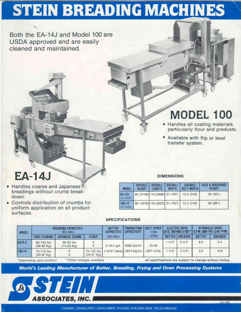 Stein EA-14J and 100 Breading Machines Brochure