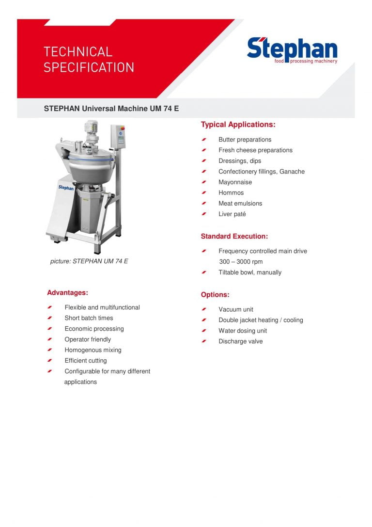 Stephan UM 74 E Food Processor Brochure