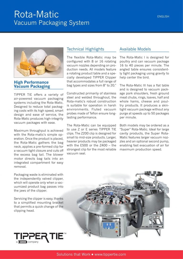 Tipper Tie Rota-Matic Vacuum Packaging System Brochure