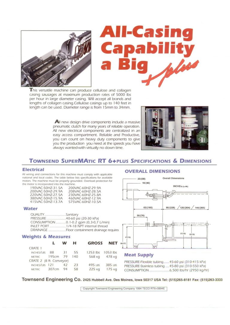 Townsend SuperMatic RT 6+Plus Sausage Former Brochure