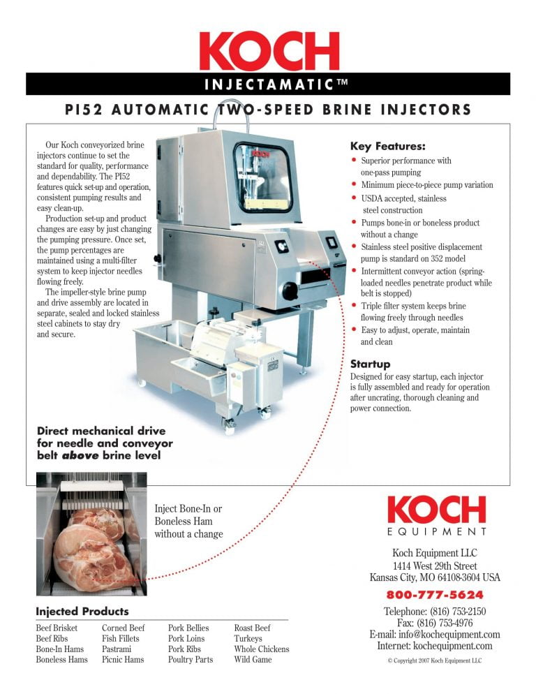 Koch PI52 Automatic Two-Speed Brine Injector Brochure