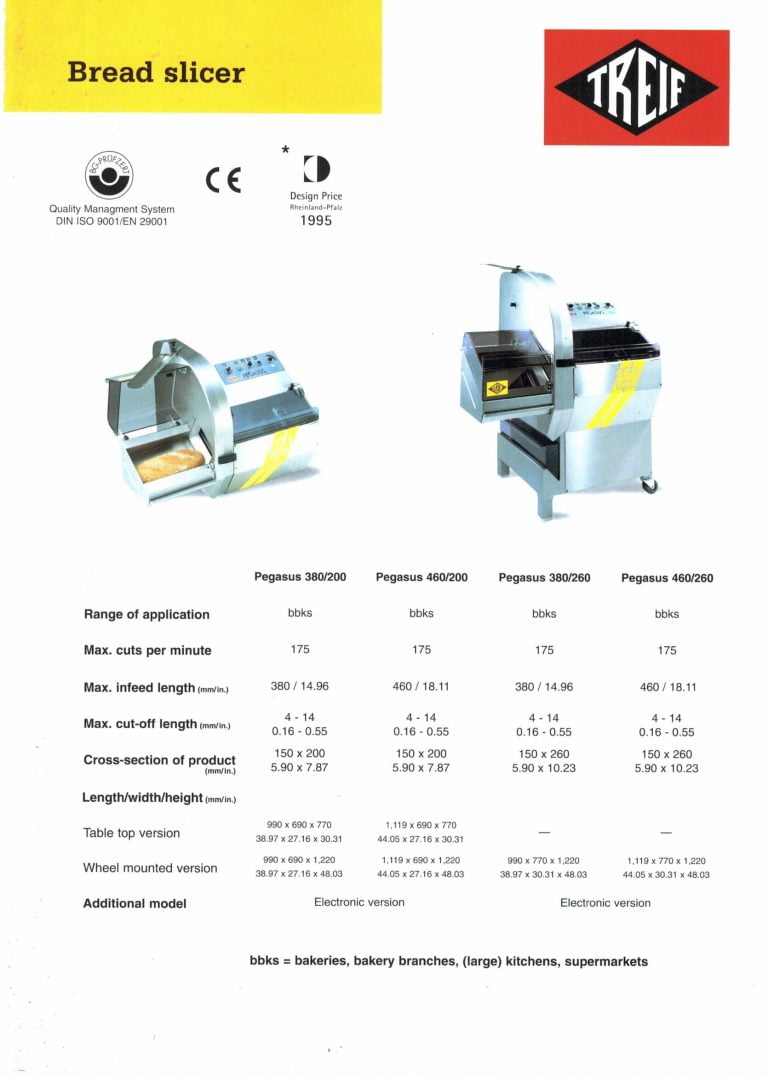 Treif Pegasus Series Bread Slicer Brochure