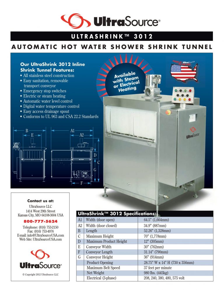 UltraSource UltraShrink Hot Water Shower Shrink Tunnel Brochure