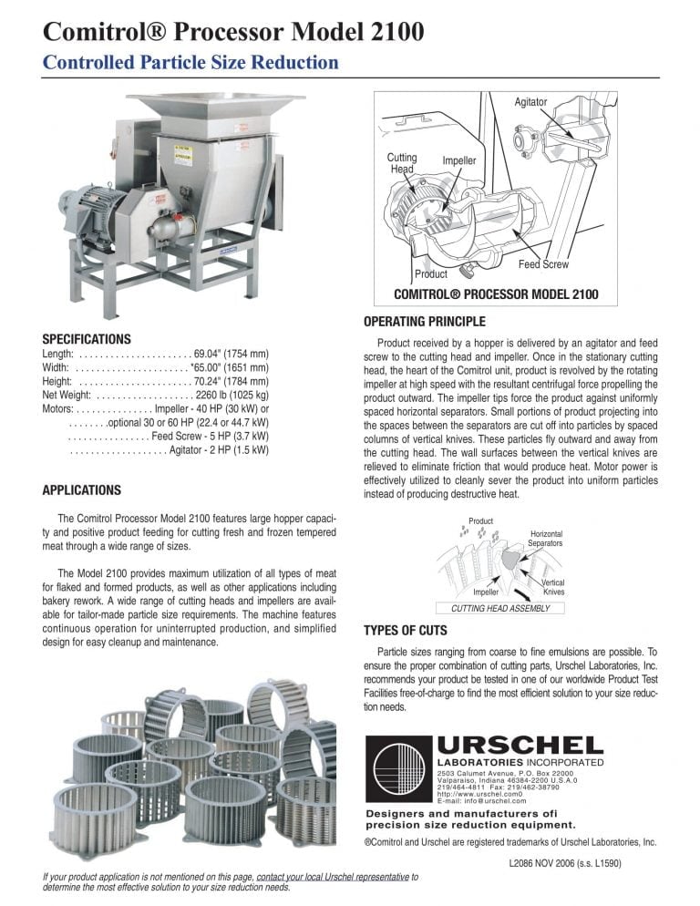 Urschel 2100 Comitrol Processor Brochure