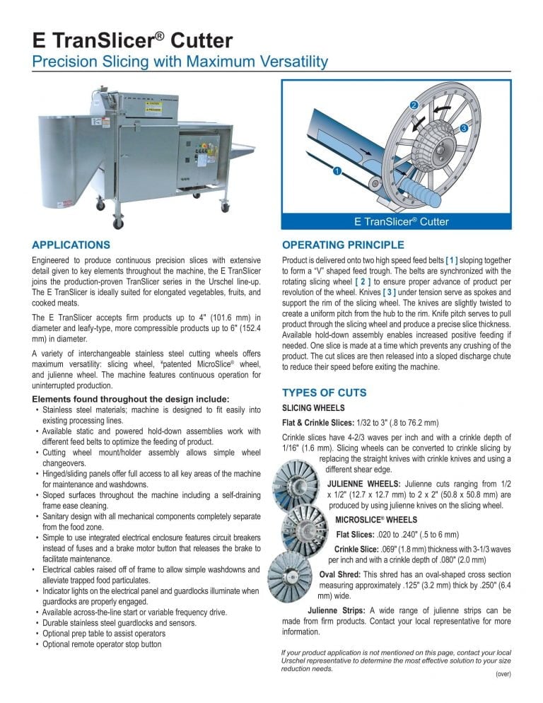 Urschel E TranSlicer Cutter Brochure