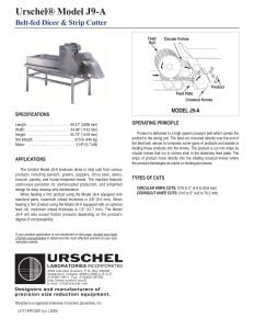 Urschel J9-A Belt-Fed Dicer And Strip Cutter Brochure